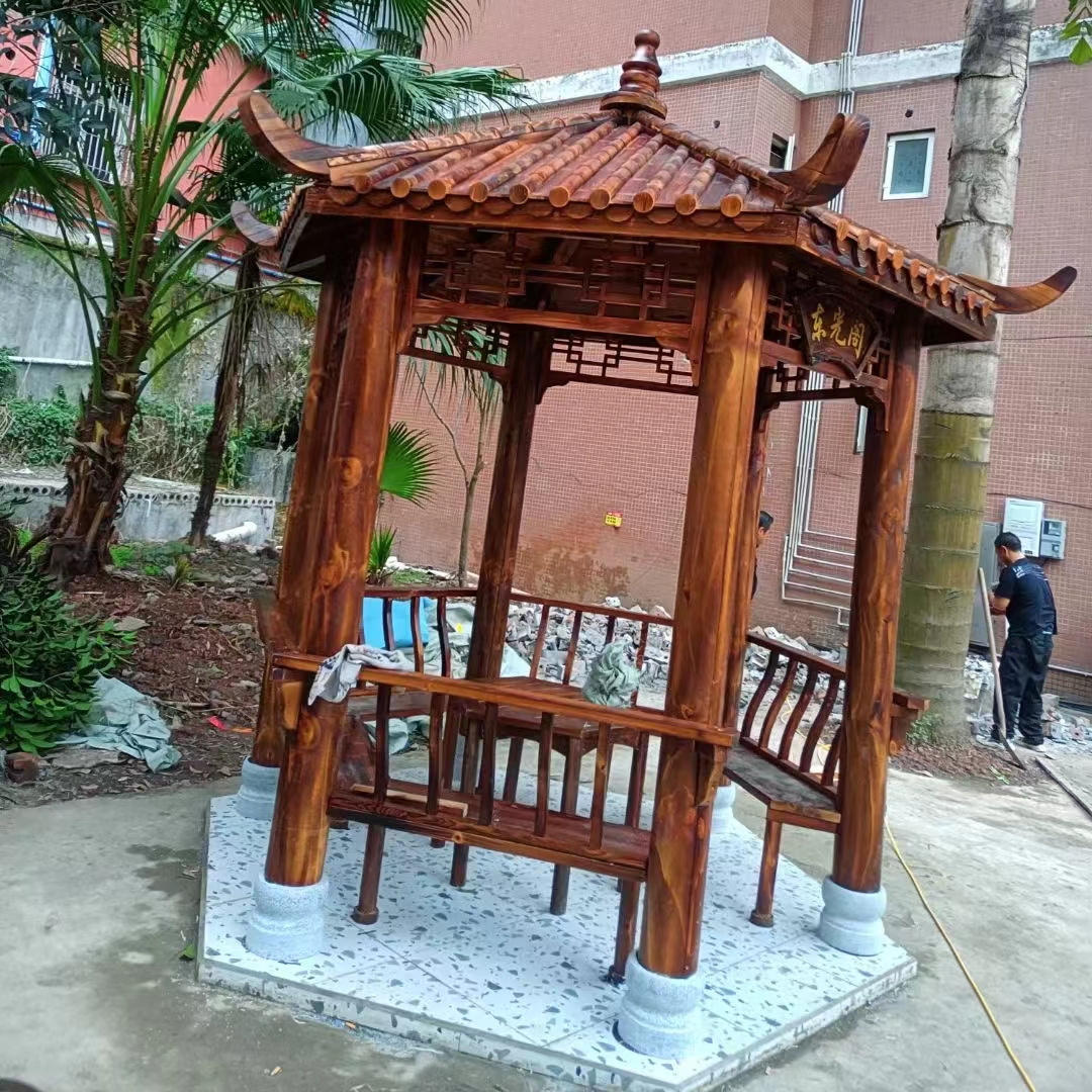 江西防腐木六角涼亭多少錢   江西防腐木六角涼亭定制
