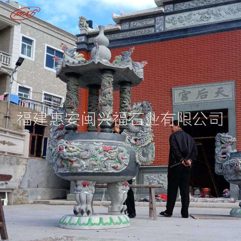 福建石材廠家供應寺廟石雕香爐批發(fā)石鼎仿古圓形雕刻香爐現貨