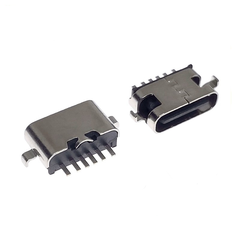 Type-C 6Pin母座 立式貼片單充電USB3.1母座 帶彈片 高度6.5-6.8MM