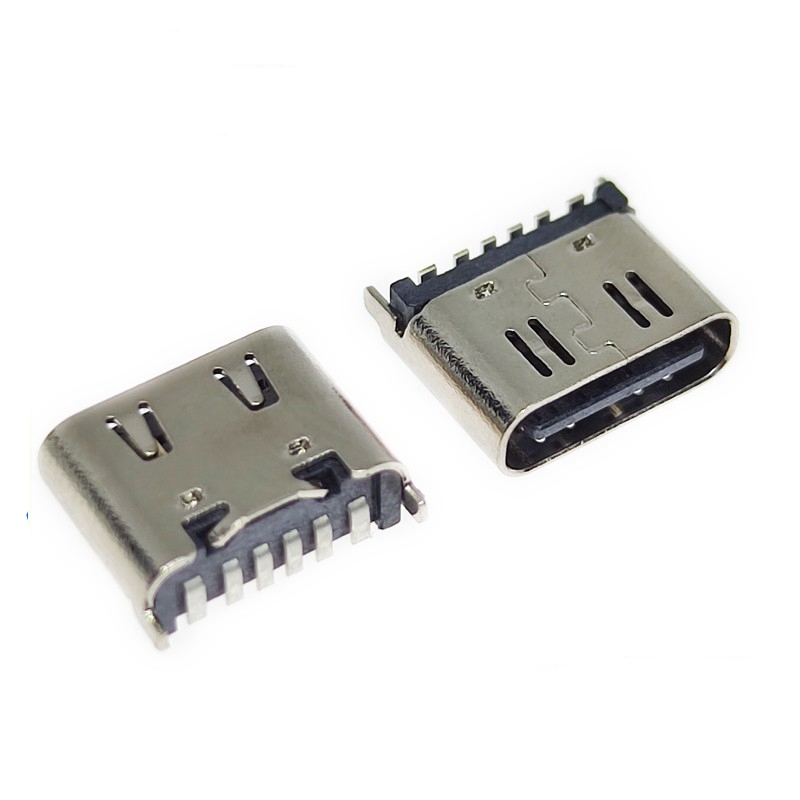 Type-C 6Pin母座 立式貼片單充電USB3.1母座 帶彈片 高度6.5-6.8MM