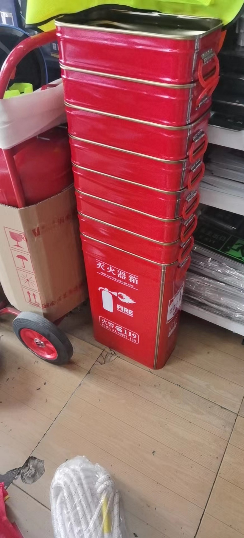 新款圓邊滅火器箱2只裝幼兒園組合消防器材