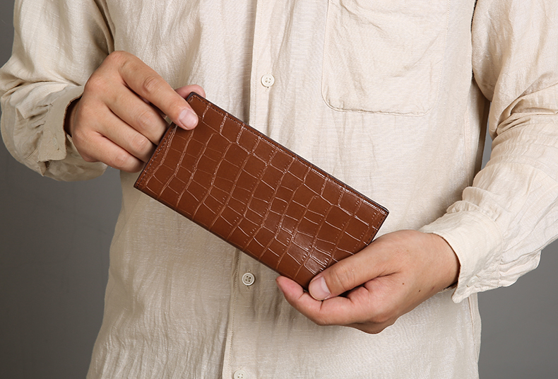 編織紋大氣錢包男長款休閑多卡位錢夾青年豎款皮夾簡約實用票夾